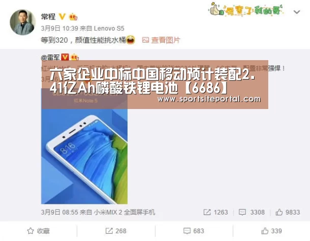 六家企业中标中国移动预计装配2.41亿Ah磷酸铁锂电池【6686】(图2) 六家企业中标中国移动预计装配2.41亿Ah磷酸铁锂电池【6686】(图2)